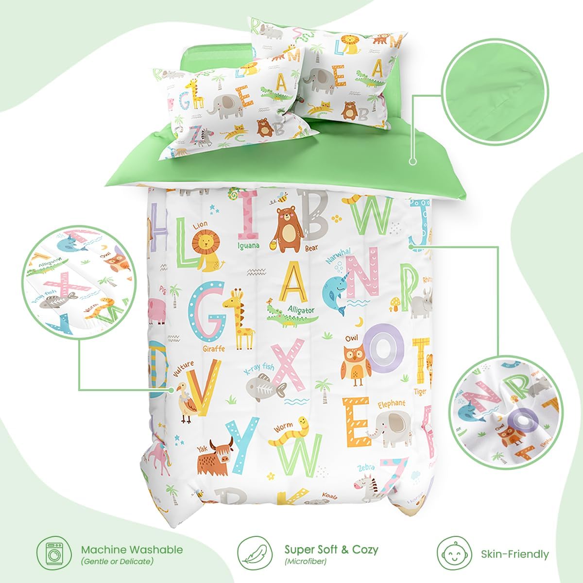 SANDJEST Alphabet Duvet Cover Set Twin Size for Kids