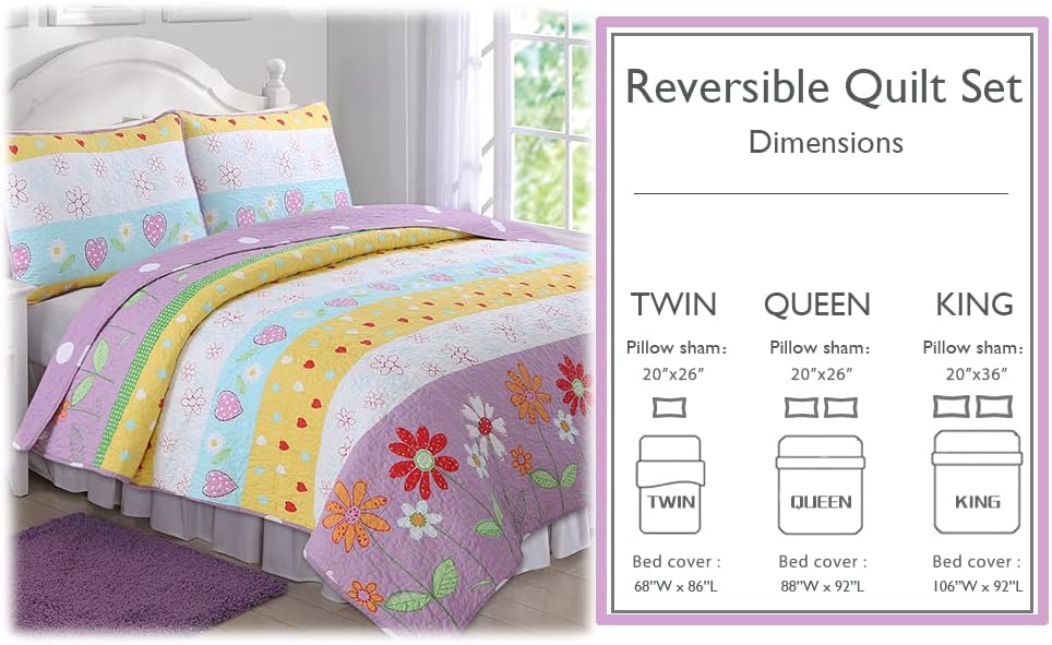 Cozy Line Home Fashions Floral Heart Print Reversible Quilt Set