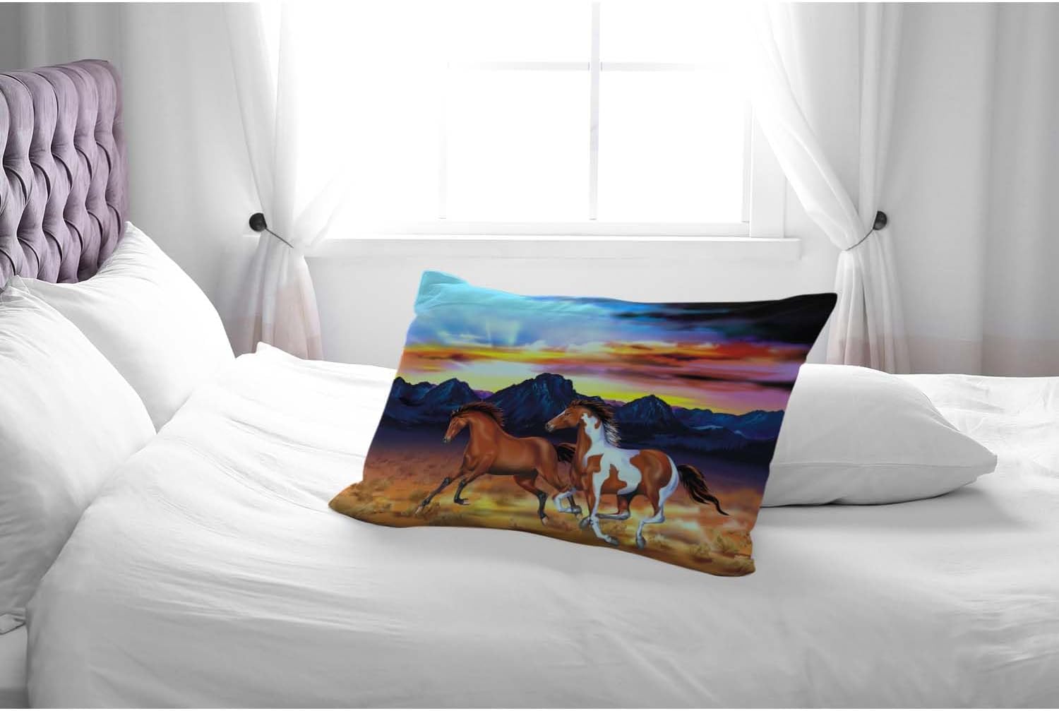Running Horses Pillow Case - Soft Breathable Queen Size 20x26 Inches