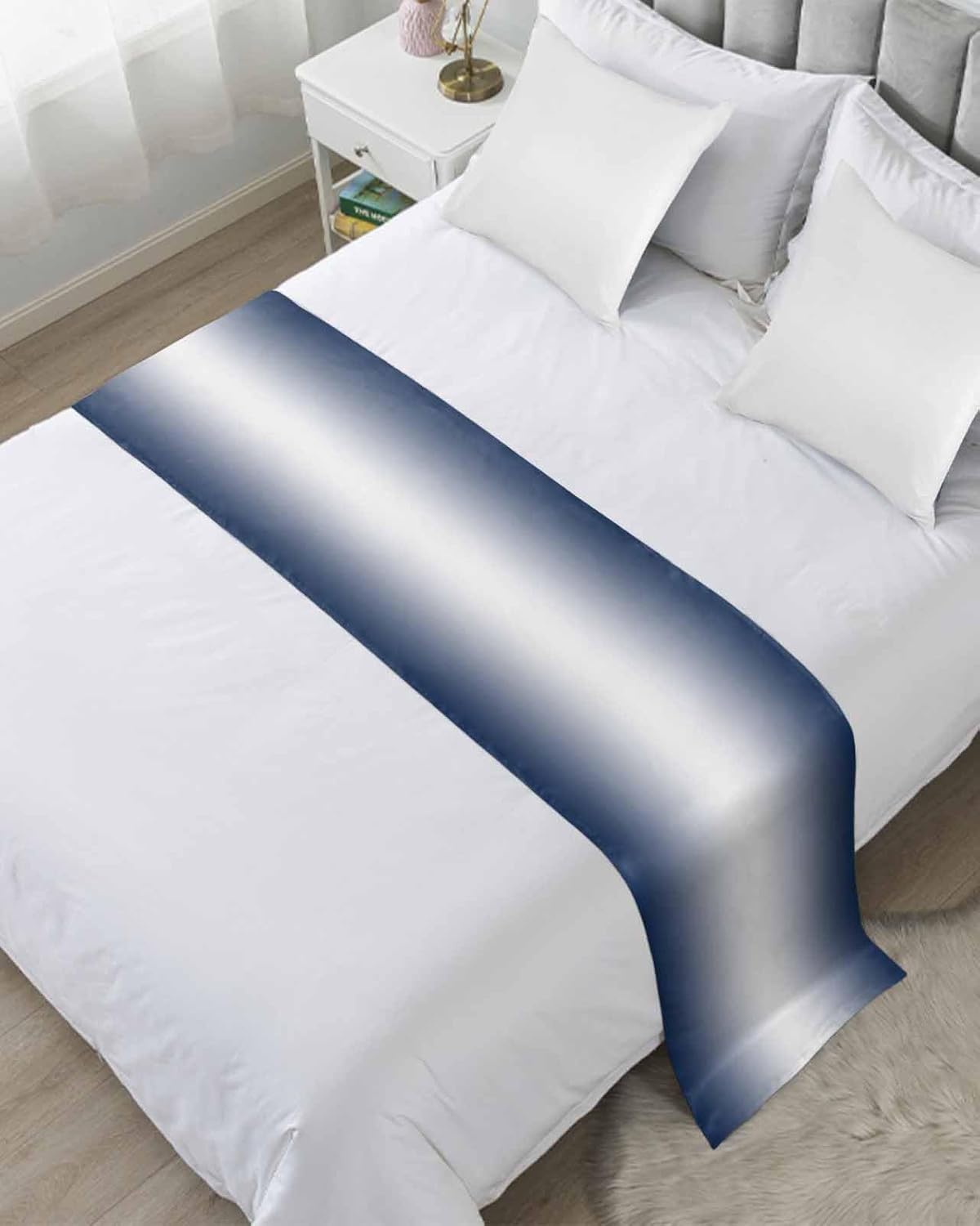 DecorLovee Navy Blue Ombre Bed Runner Queen Size