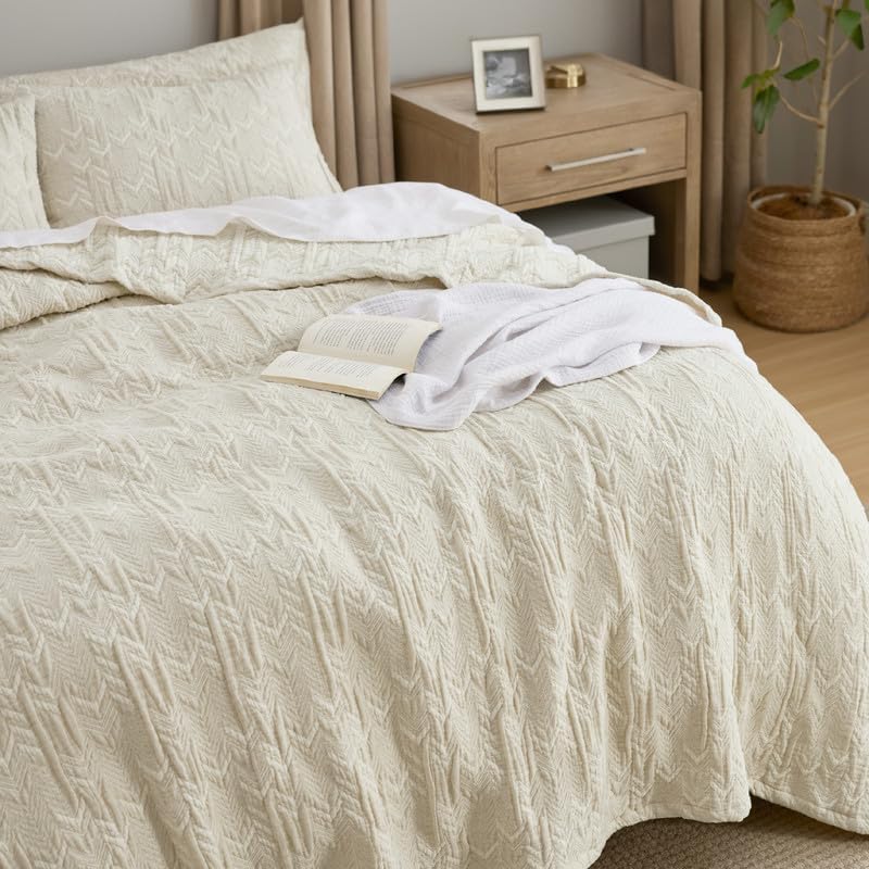 Bedsure Cotton Linen Queen Quilt Set - Lightweight Reversible 90x96
