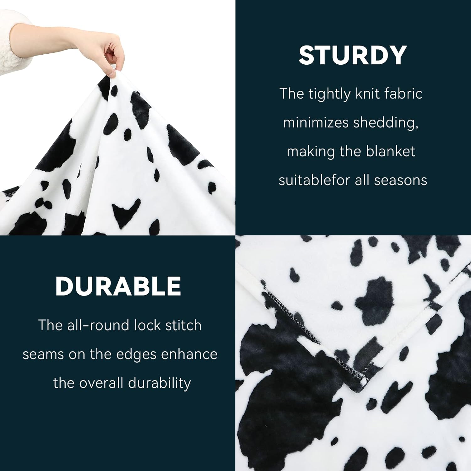 Cow Print Blanket - 50x60 Plush Fuzzy Fleece Throw for Kids Adults