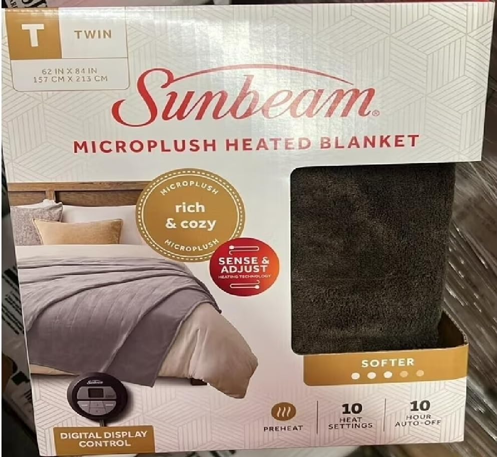 Sunbeam Royal Luxe Heated Blanket 12-Heat Auto Off Twin
