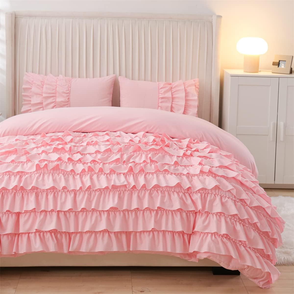 Holawakaka Pink Waterfall Ruffle Comforter Set
