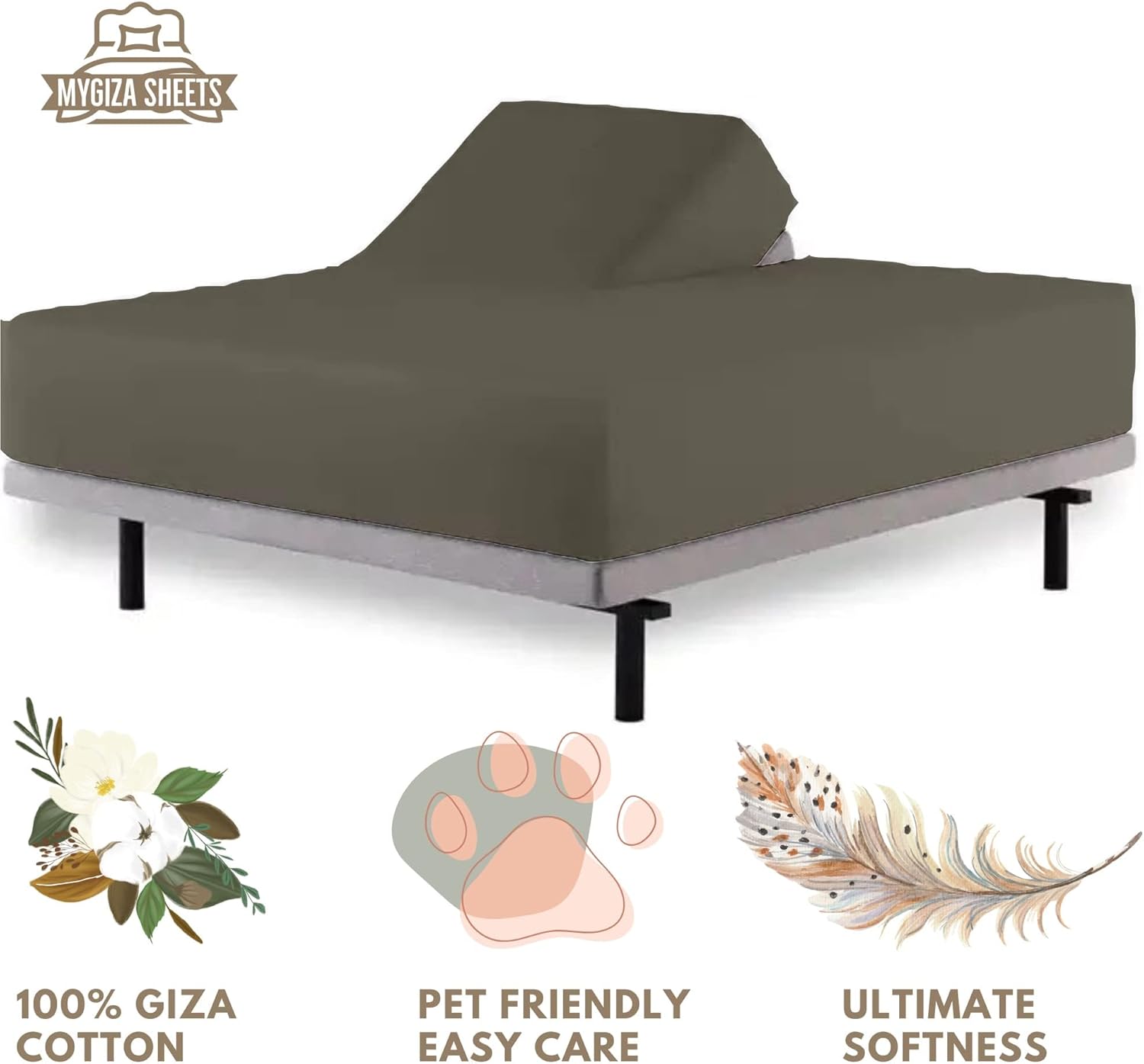 Split Top King Fitted Sheet Dark Grey 100 Giza Cotton