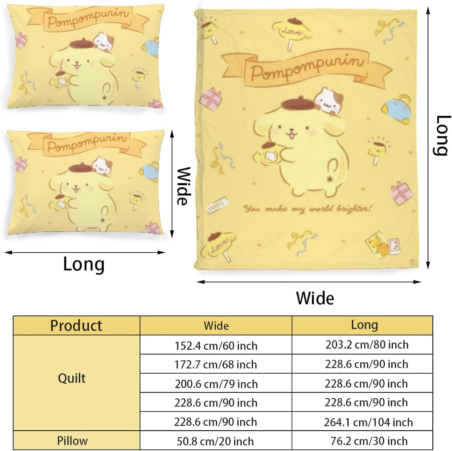DIEZ Anime 3 Piece Bedding Set Pompompurin Printed Duvet Cover with Pillowcases