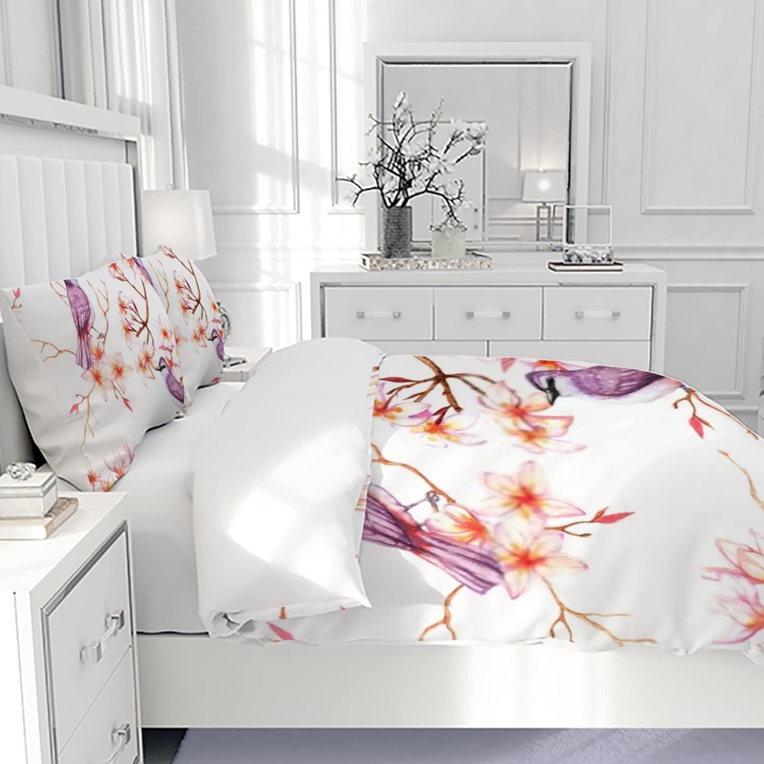 Hapuxt Home Duvet Cover Set Microfiber Plumeria Flowers California King 3 Piece