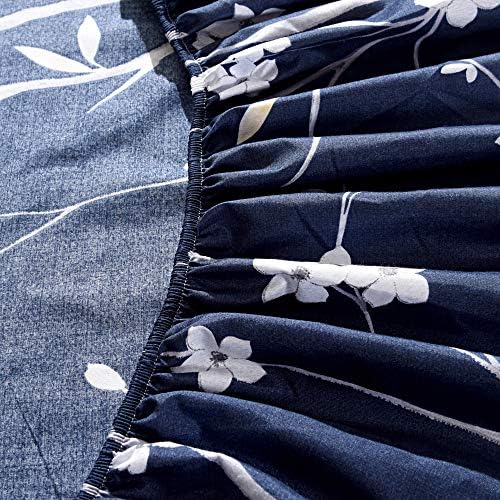 Hecnoey Floral Printed Full Fitted Sheet Navy Blue Deep Pocket