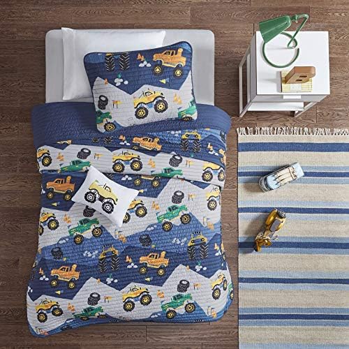Mi Zone Kids Reversible Quilt Set with Big Wheel Monster Trucks Design