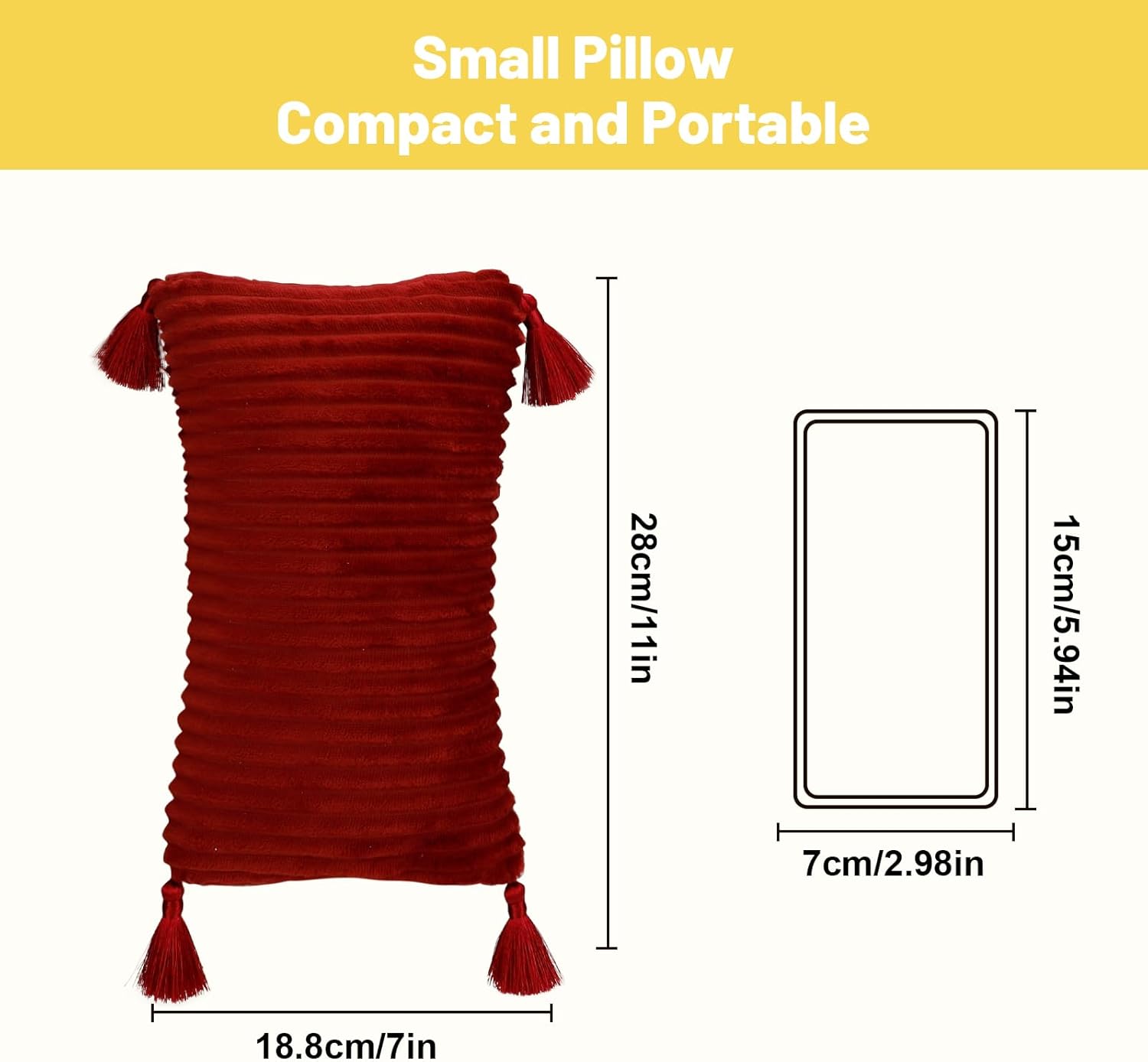 vocheer Small Travel Pillow with Tassels 11x7 Red 2pc