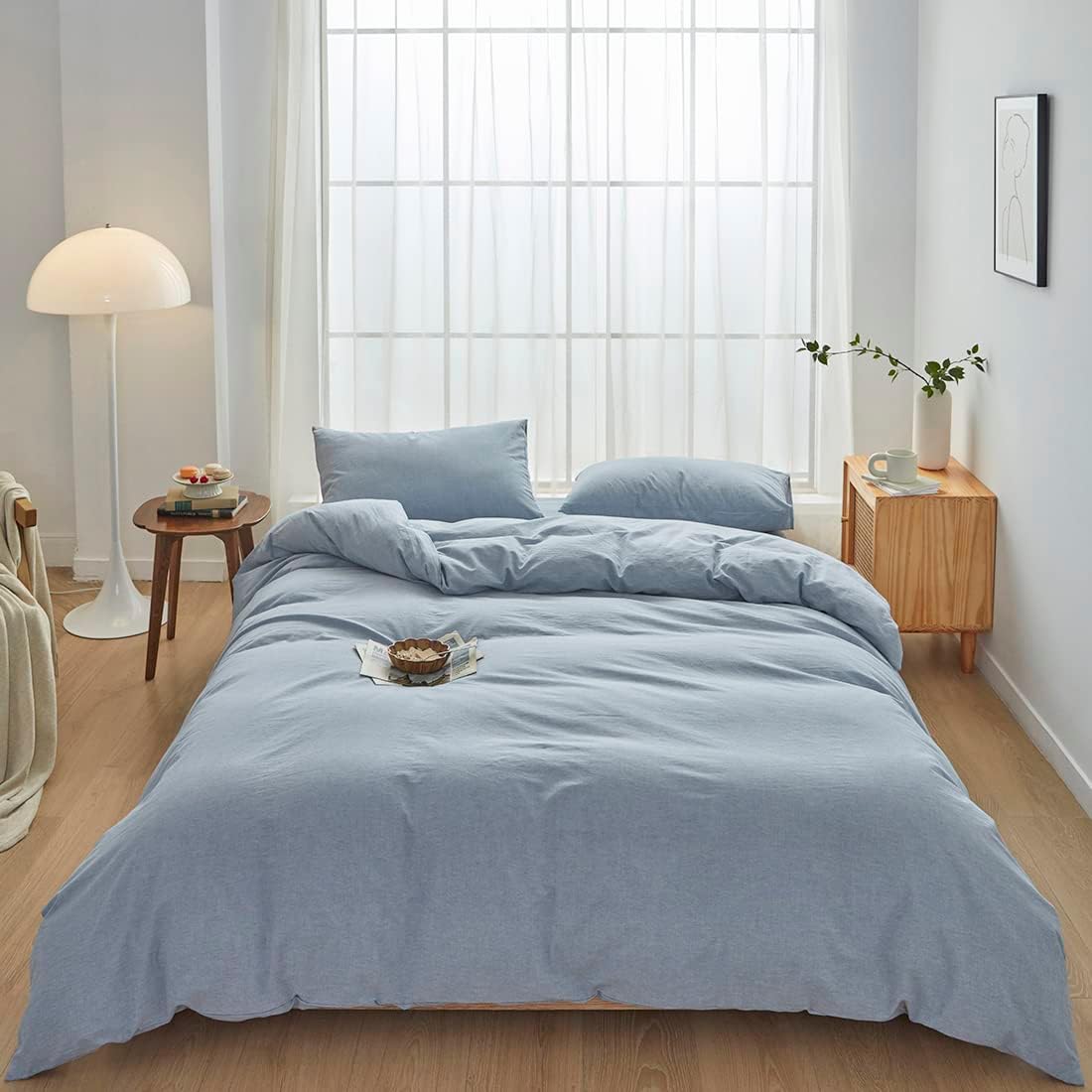 FACE TWO FACE Queen Duvet Cover Set 3 Pieces Washed Cotton