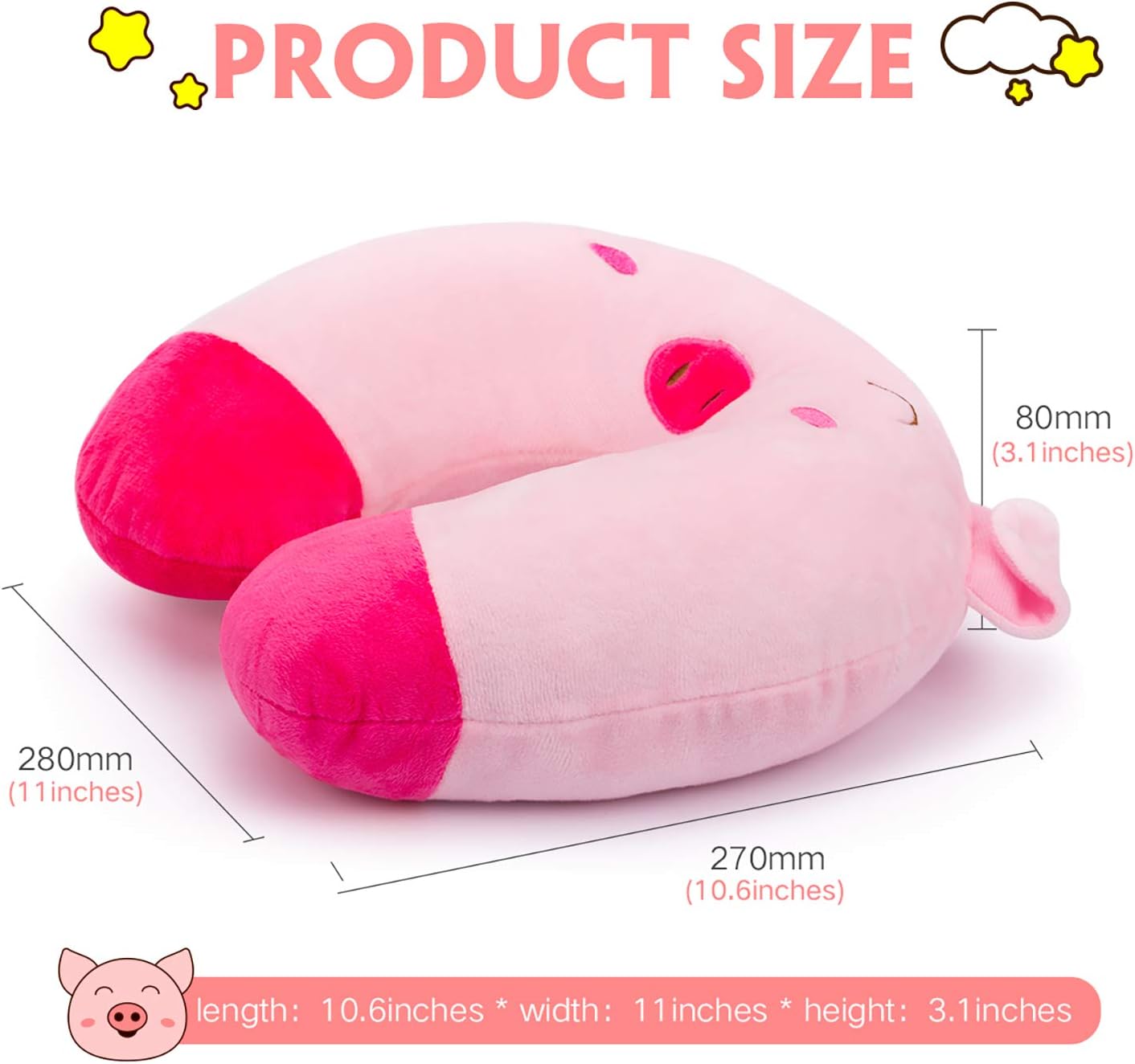 H HOMEWINS Travel Pillow for Kids with Cute Animal Design