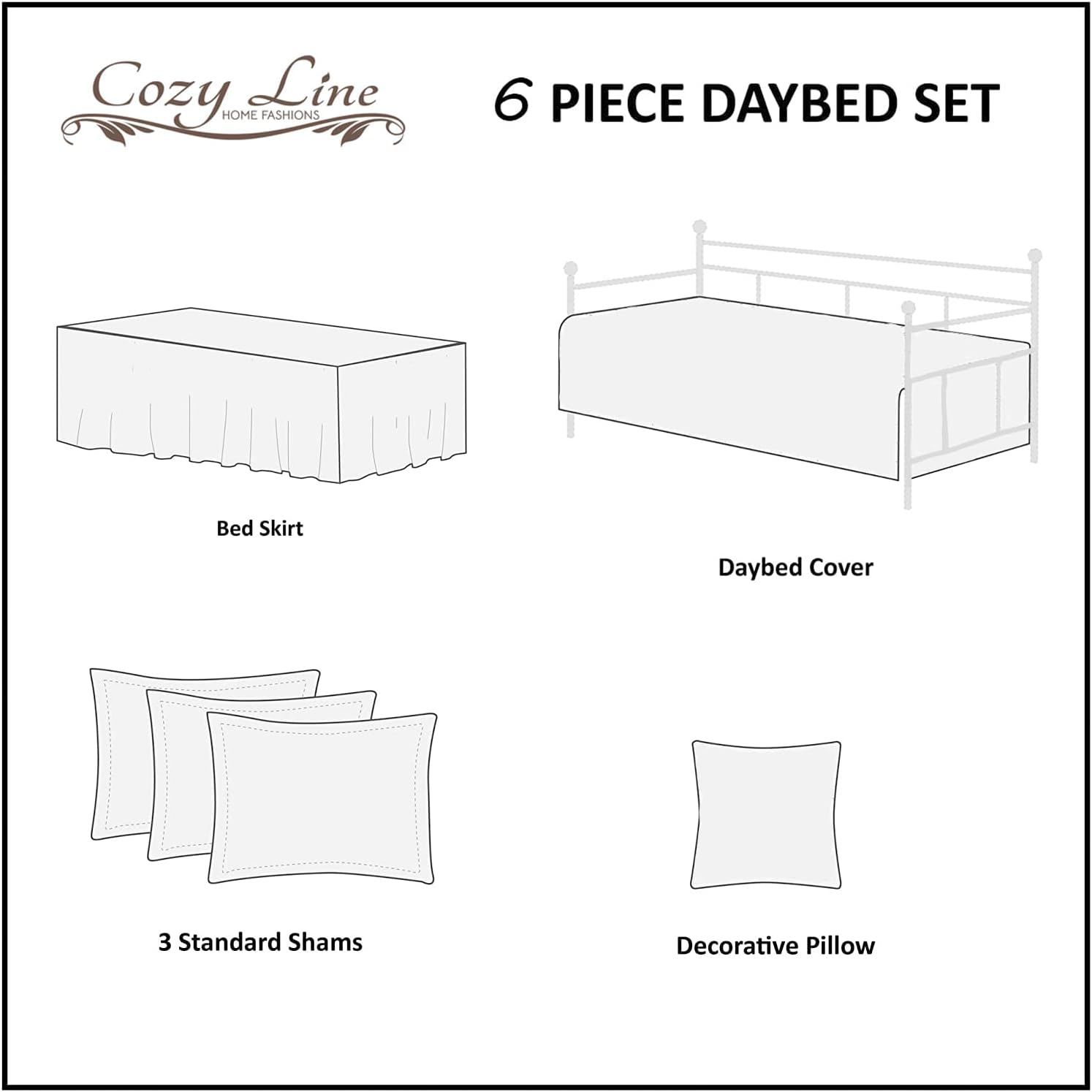 Cozy Line 6-Piece Reversible Daybed Cover Set