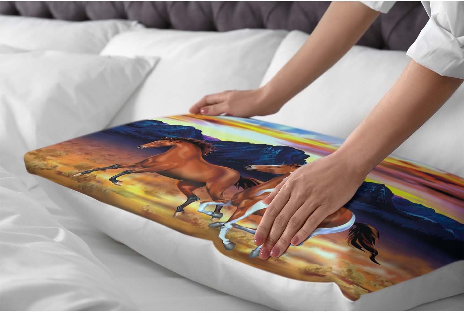 Running Horses Pillow Case - Soft Breathable Queen Size 20x26 Inches