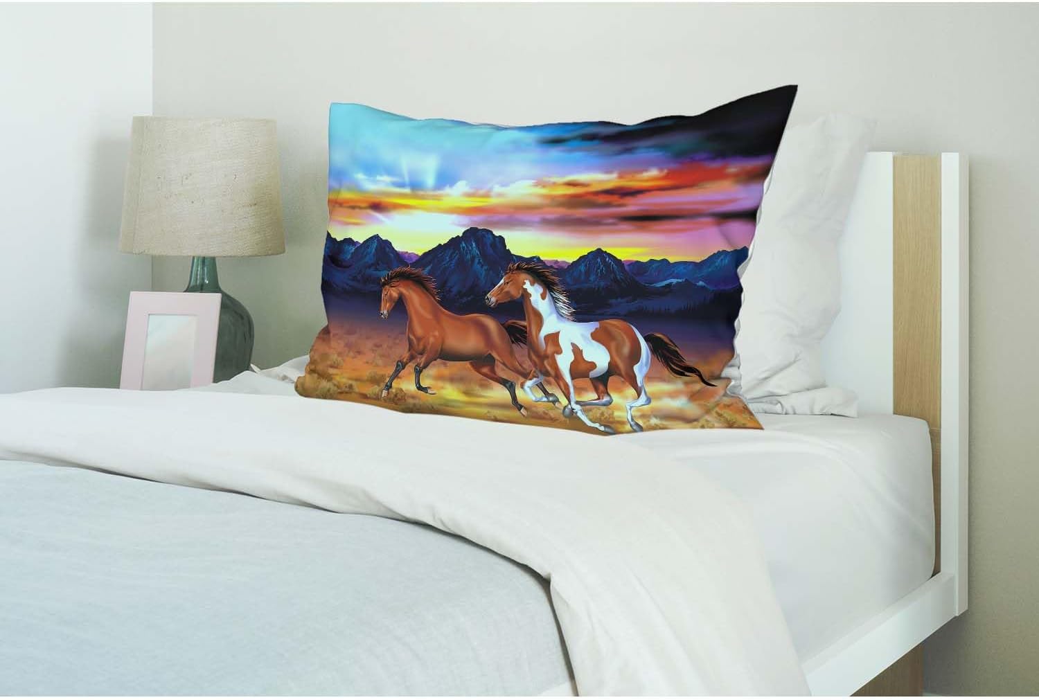 Running Horses Pillow Case - Soft Breathable Queen Size 20x26 Inches