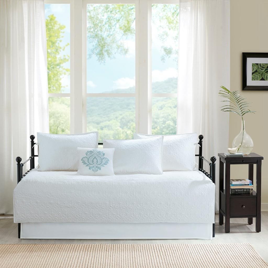 Charming Reversible Daybed Cover Set 6 Piece with Shams and Pillow White