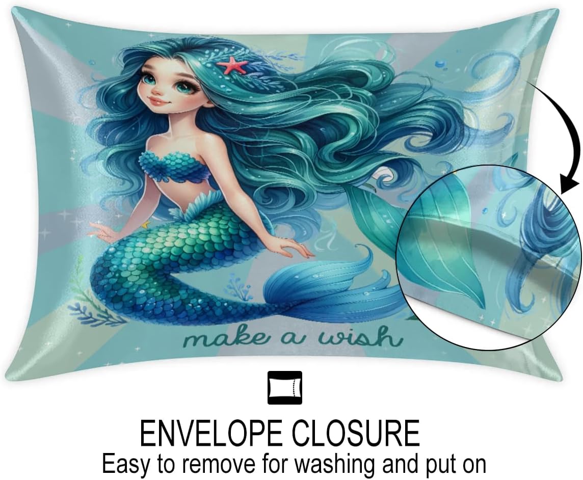 Pardick Turquoise Mermaid Satin Pillowcase - 20x26in