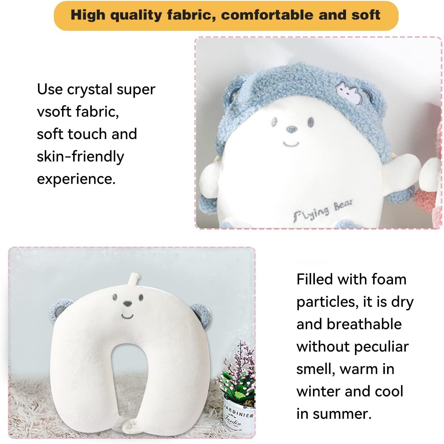Kids Travel Pillow with Blue Bear Design