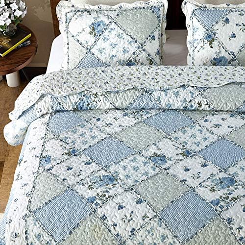 VIVILINEN Blue Floral Patchwork Quilt Set 1