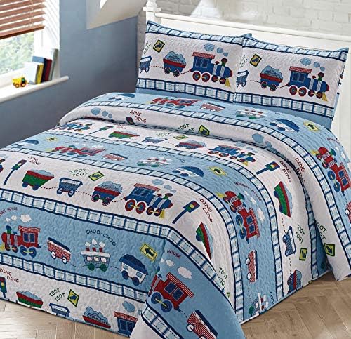 Kids Zone Home Linen Twin Bedspread Set Train Theme