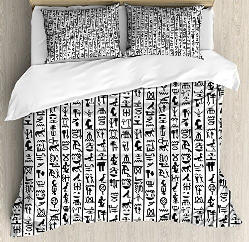 Ambesonne Egyptian Print Duvet Cover Set King Size Charcoal White 1