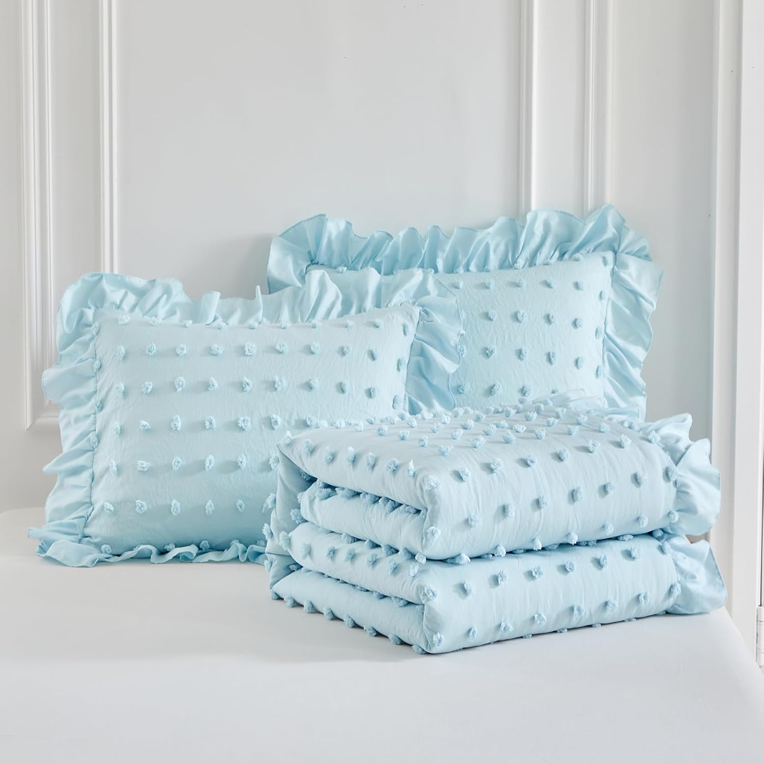 Flysheep Tufted Dots Ruffle Comforter Set Twin 3-Piece
