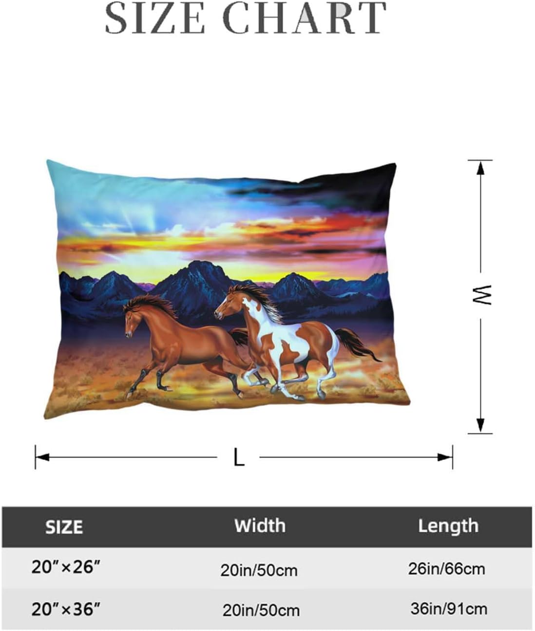 Running Horses Pillow Case - Soft Breathable Queen Size 20x26 Inches