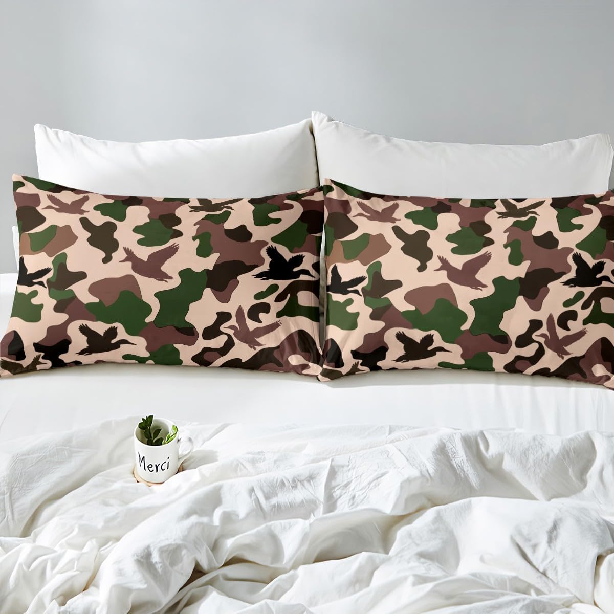 Erosebridal Camo Duck King Size Flat Fitted Sheet Set