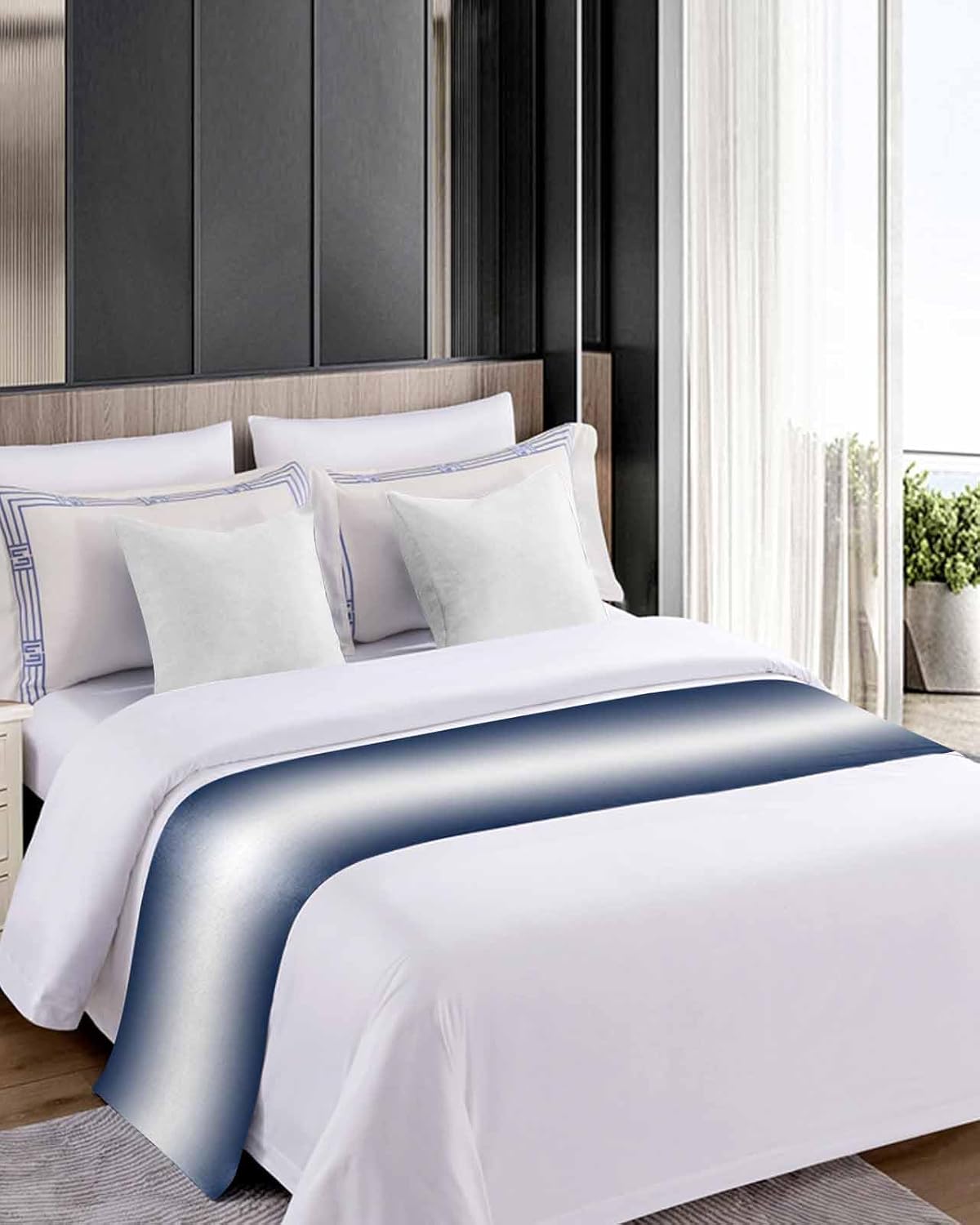 DecorLovee Navy Blue Ombre Bed Runner Queen Size