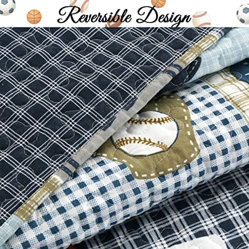 Cozy Line Blue Sports Quilt Set for Boys Kids Queen