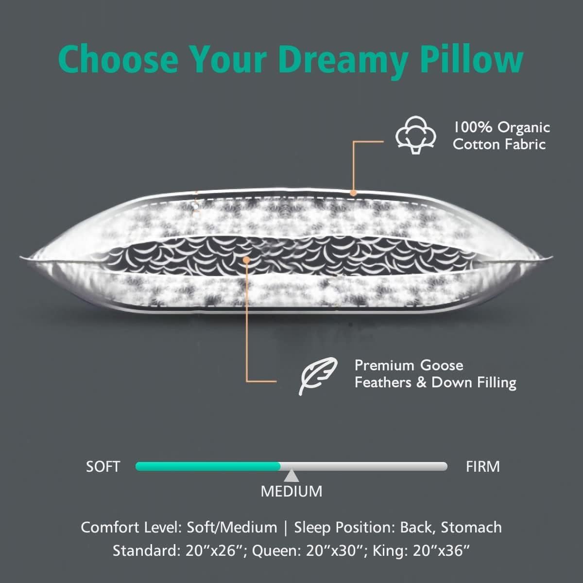 APSMILE Organic Feather Down Pillow Set of 2
