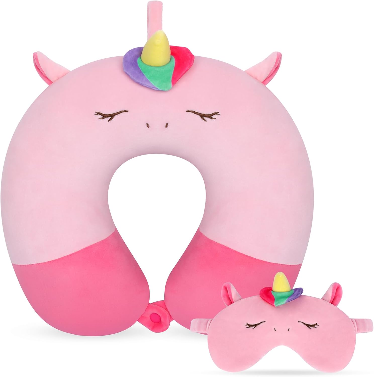 Cute Kids Pink Neck Pillow with Eye Mask