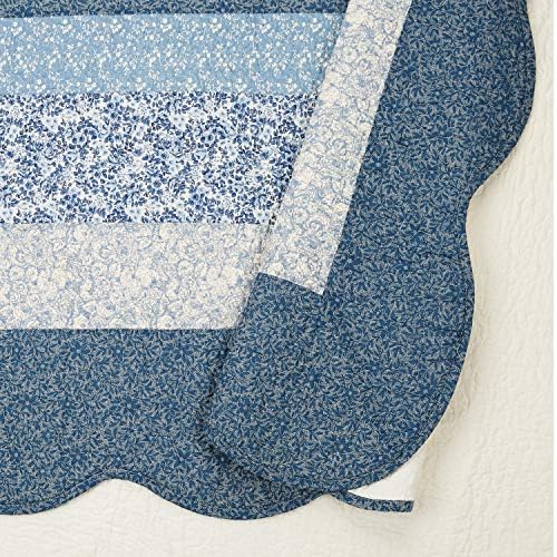 Blue Floral Embroidered Quilted Bedspread - Full Size 96x110
