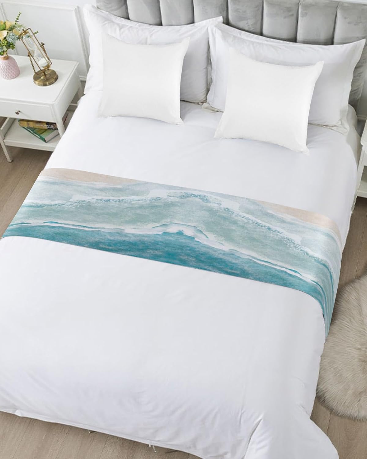 DecorLovee Summer Beach Bed Runner Cal King