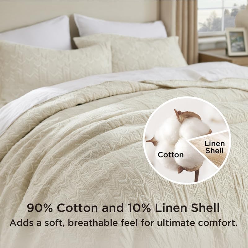 Bedsure Cotton Linen Queen Quilt Set - Lightweight Reversible 90x96