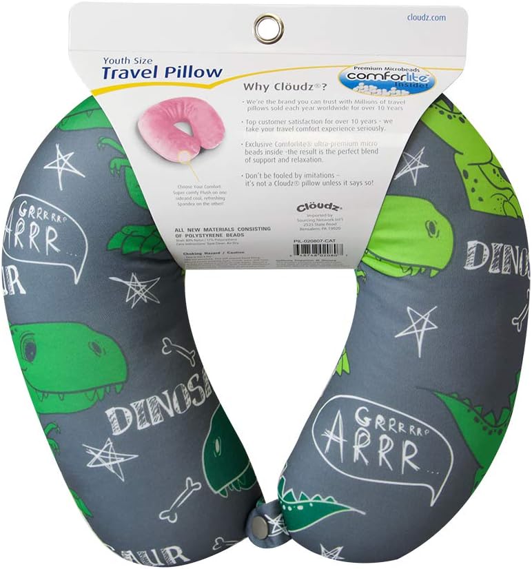 Cloudz Kids Dinosaur Patterned Travel Pillow 1