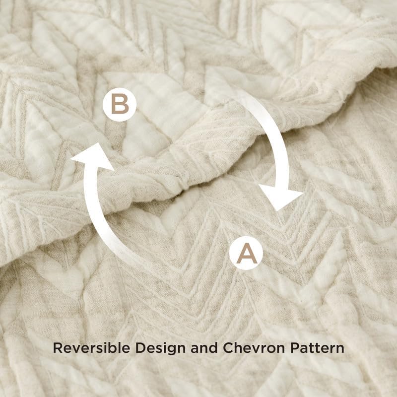 Bedsure Cotton Linen Queen Quilt Set - Lightweight Reversible 90x96