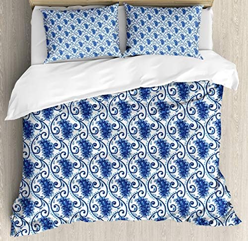 Ambesonne Paisley Duvet Cover Set Blue and White