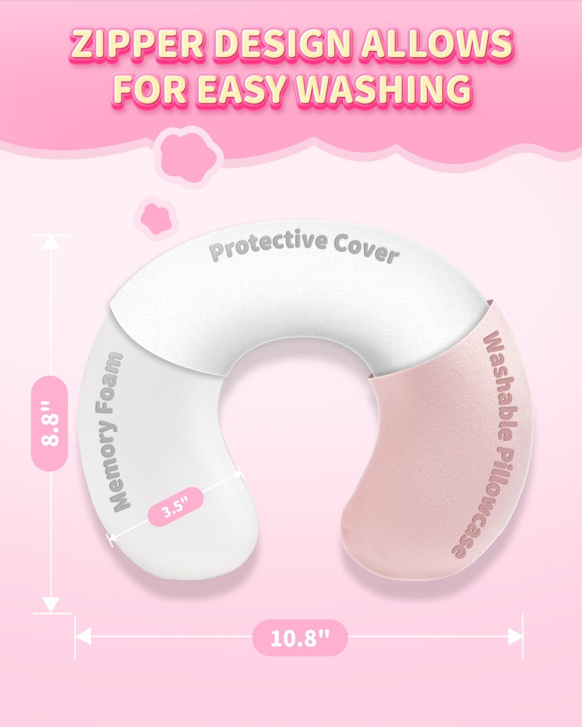 Sino Salected Kids Travel Pillow with Memory Foam and Pink Pattern