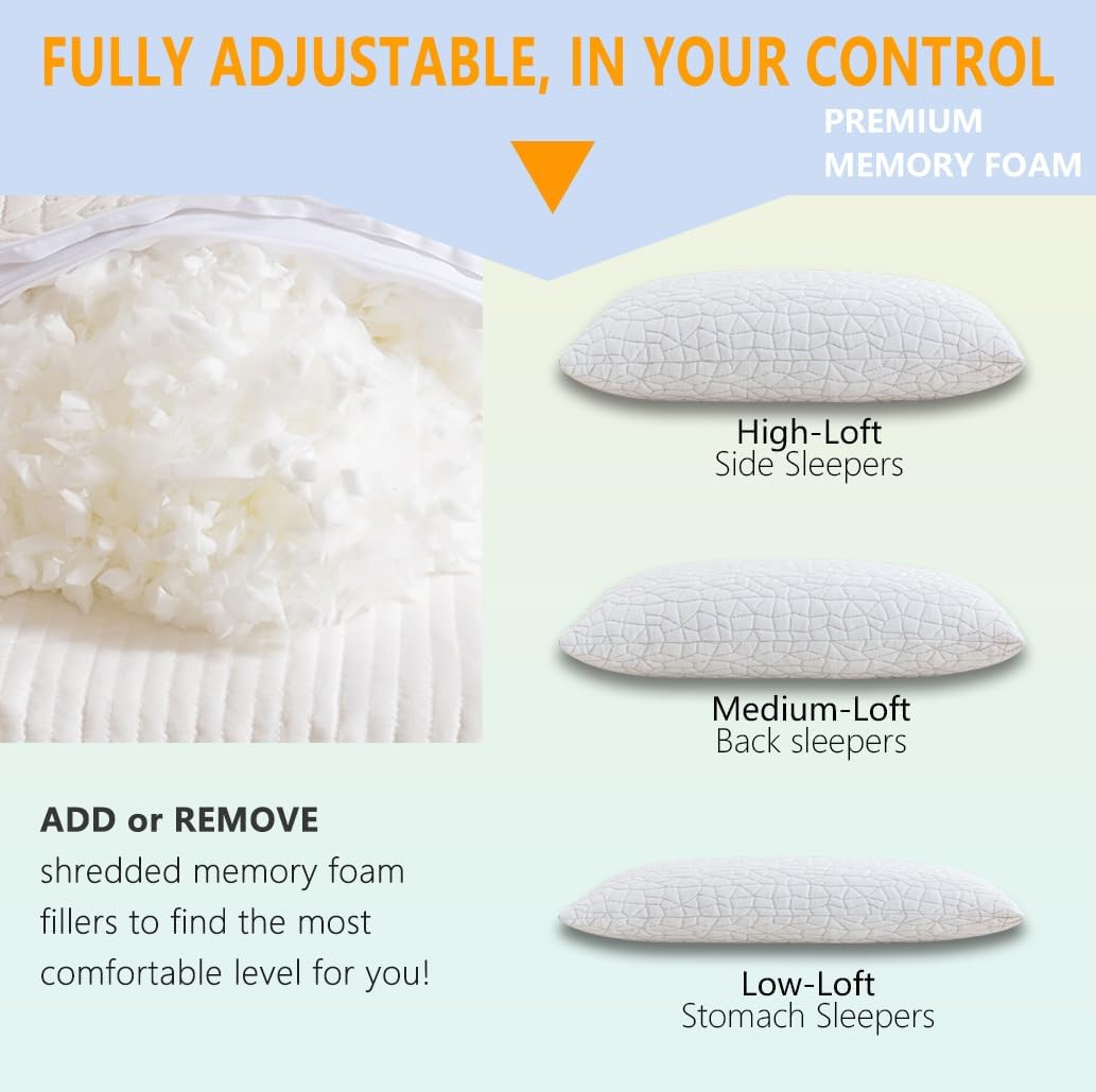 RGTIME Shredded Memory Foam Pillow Set of 2