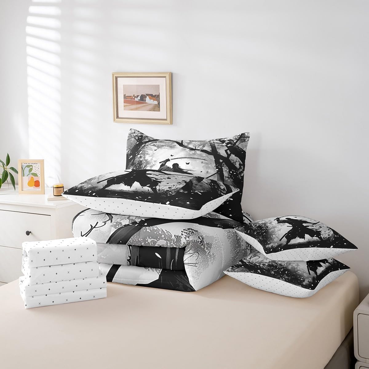 Erosebridal 7-Piece Samurai Print Comforter Set