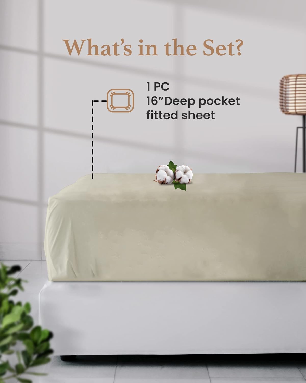 Good Sleep Bedding Queen Fitted Sheet Ivory 800 TC 16 Deep