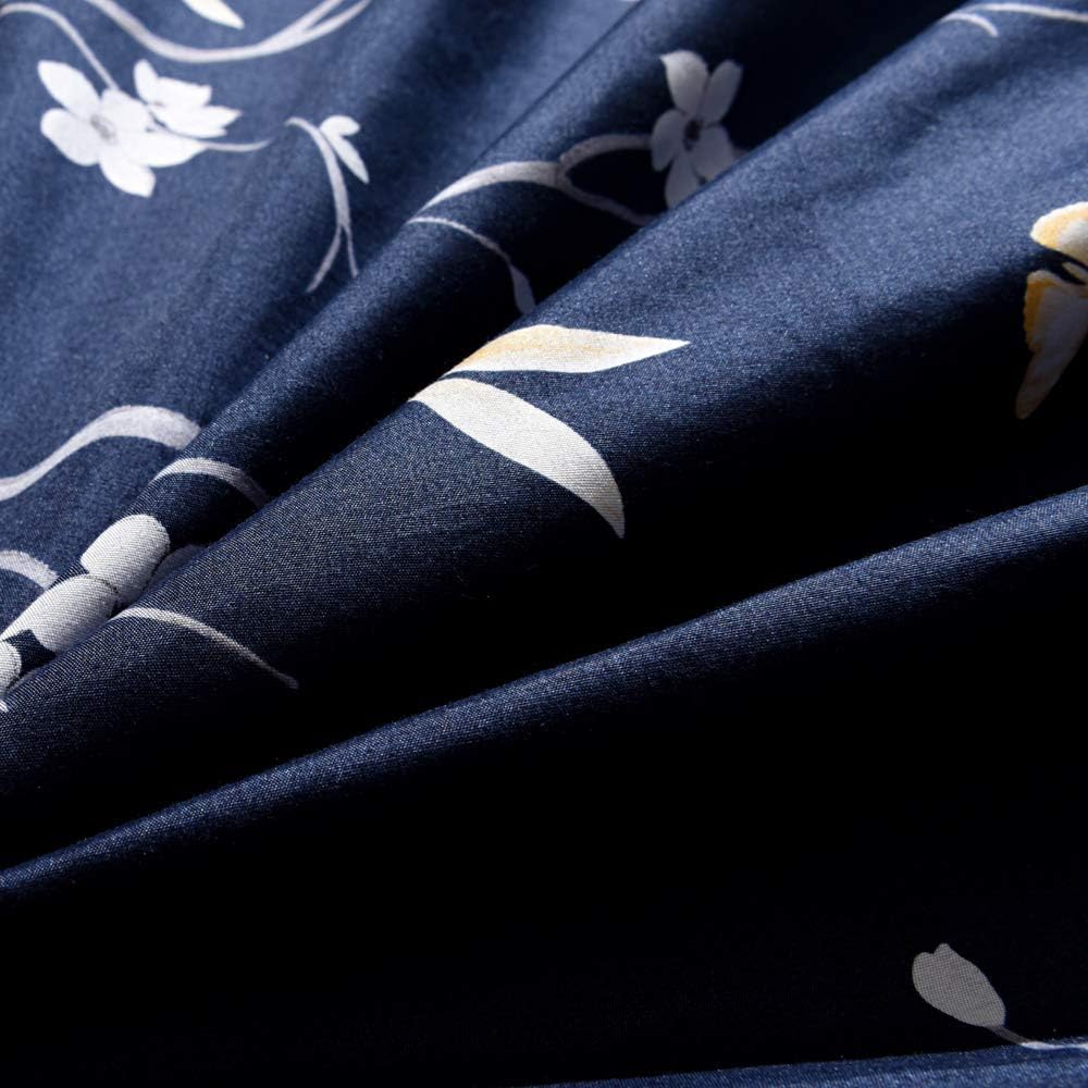 Hecnoey Floral Printed Full Fitted Sheet Navy Blue Deep Pocket