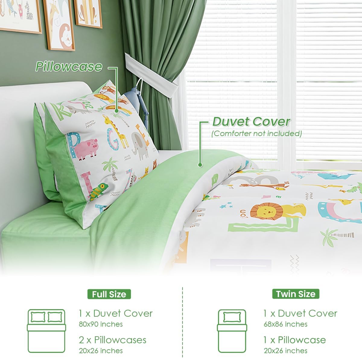 SANDJEST Alphabet Duvet Cover Set Twin Size for Kids
