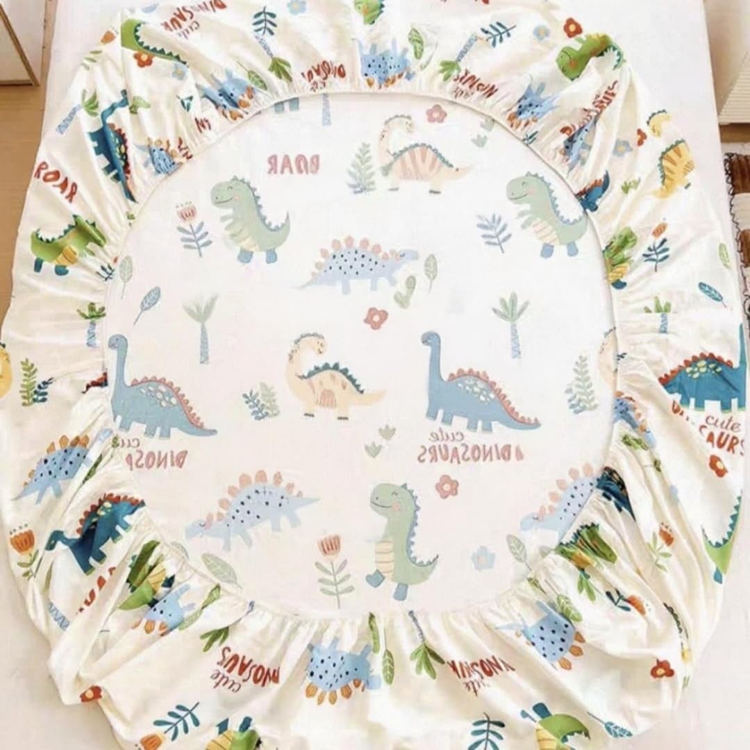 3 Pieces Cute Dinosaur Fitted Bed Sheet Set for Kids