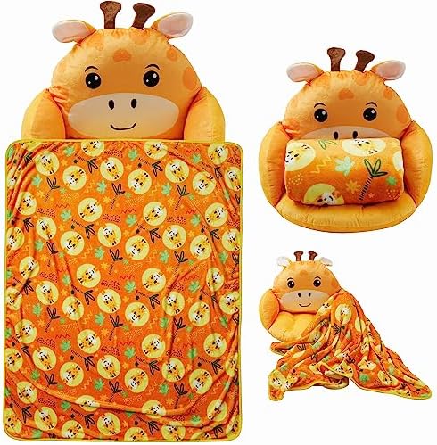 Unicorns Robots Boys Giraffe Lounge Pillow with Blanket