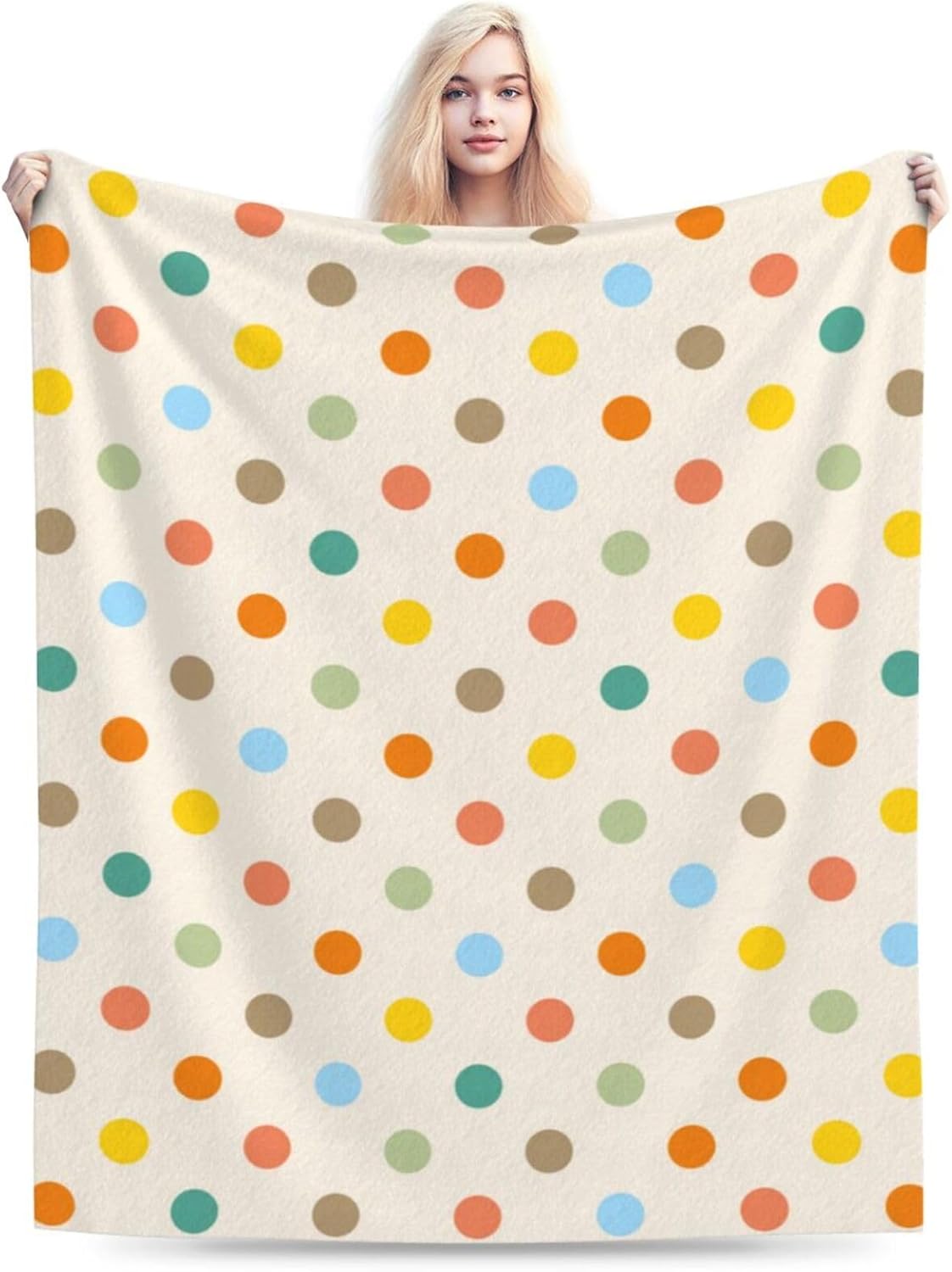 Colorful Retro Polka Dot Throw Blanket 50x40in