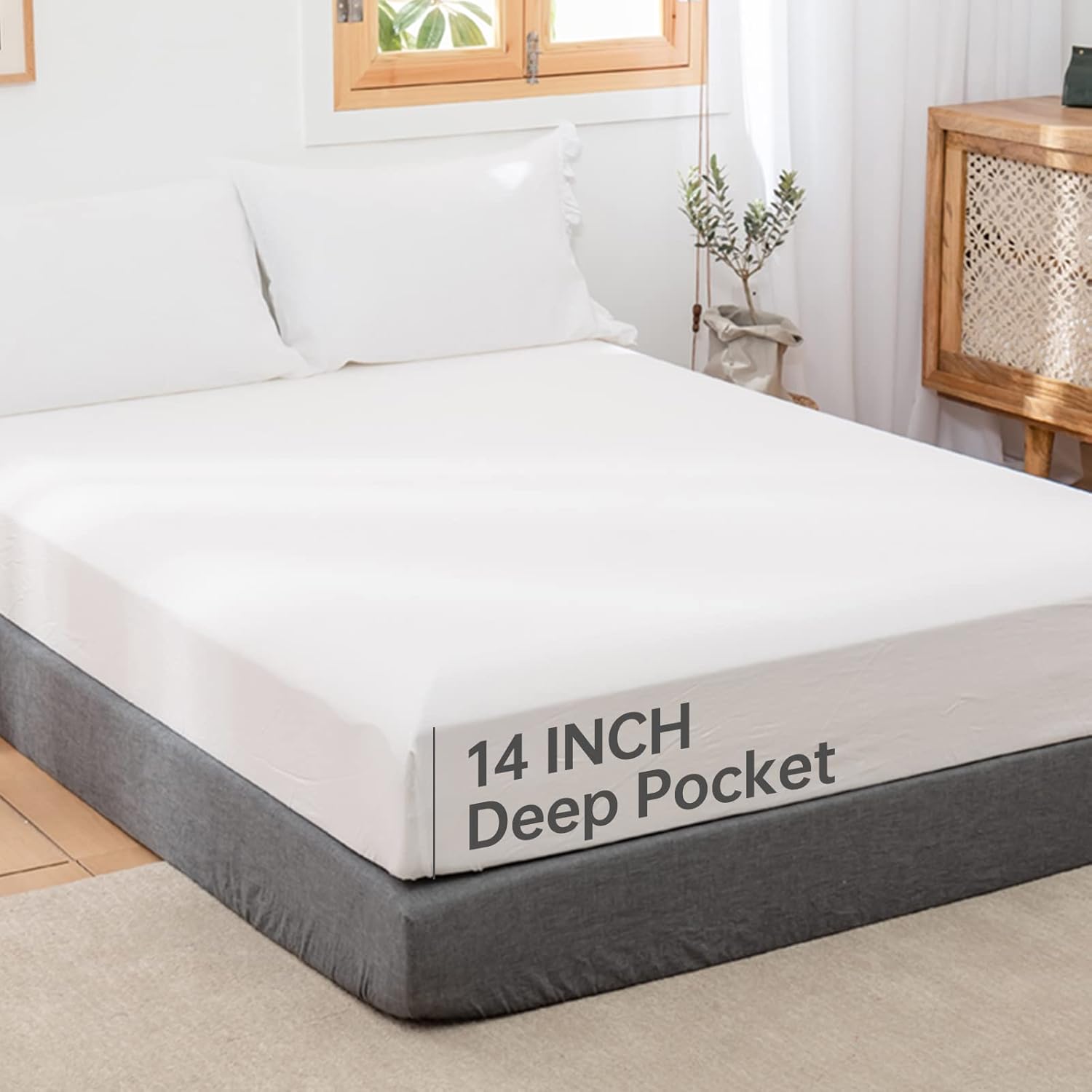 SimpleOpulence Linen Blend Fitted Sheet - Queen Size 14 Deep Pocket