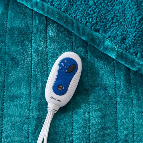 Beautyrest Heated Throw Blanket - Teal 3 Heat Settings Reversible