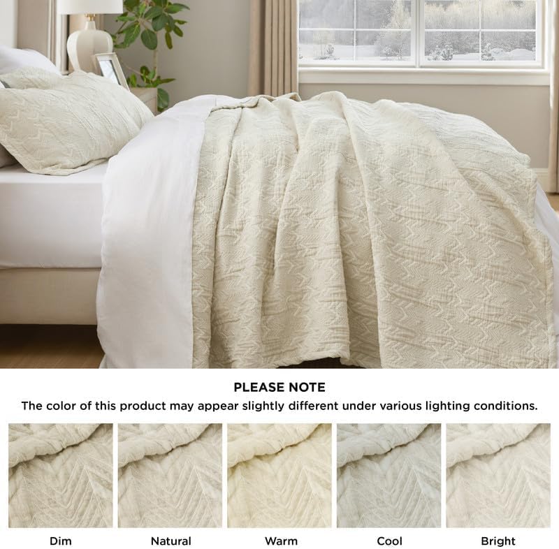Bedsure Cotton Linen Queen Quilt Set - Lightweight Reversible 90x96